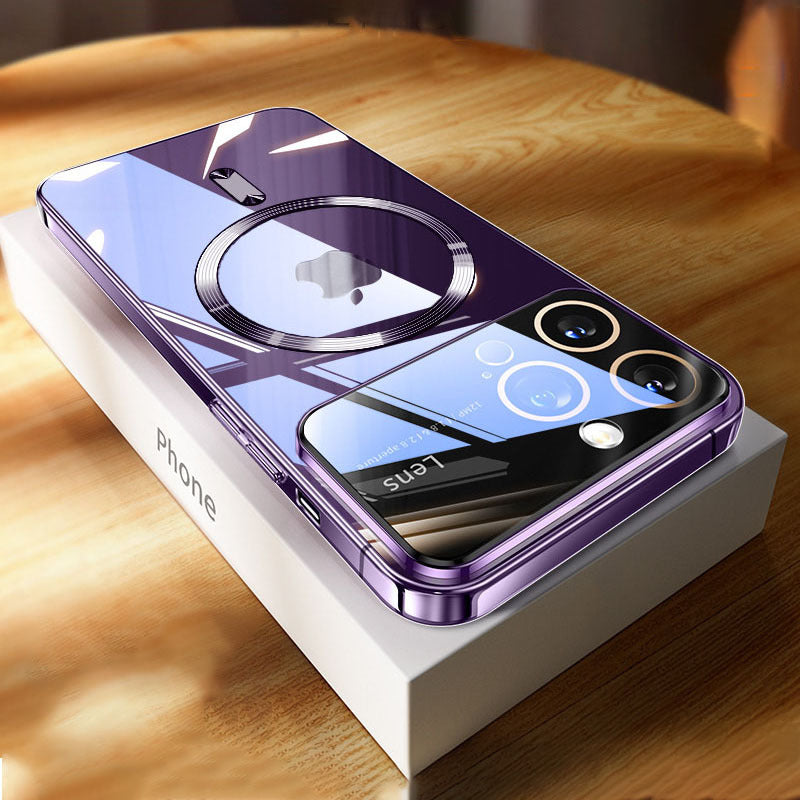 Coque de téléphone Magnetic Transparent Plating Grande fenêtre Silicone Protection Couverture