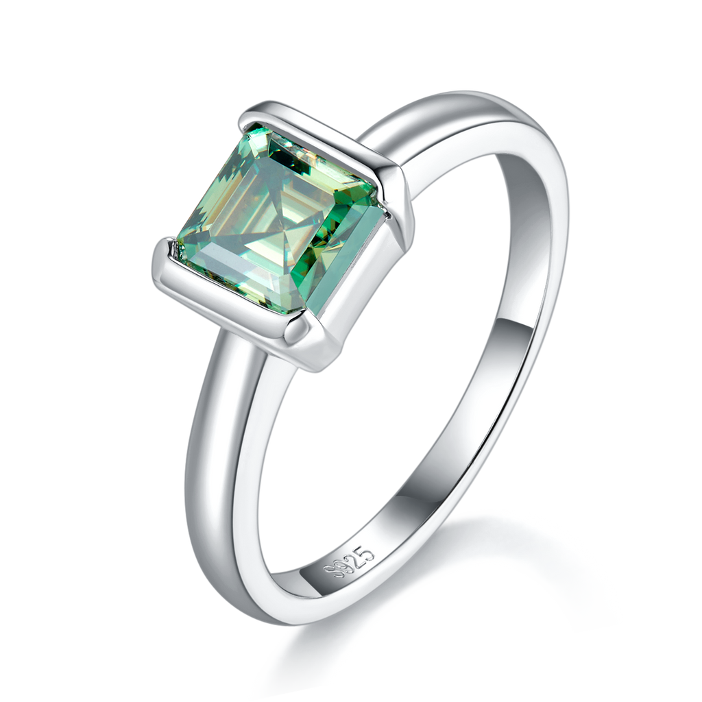 S925 Argent Sterling 1ct Anneau de Moissanite Vert
