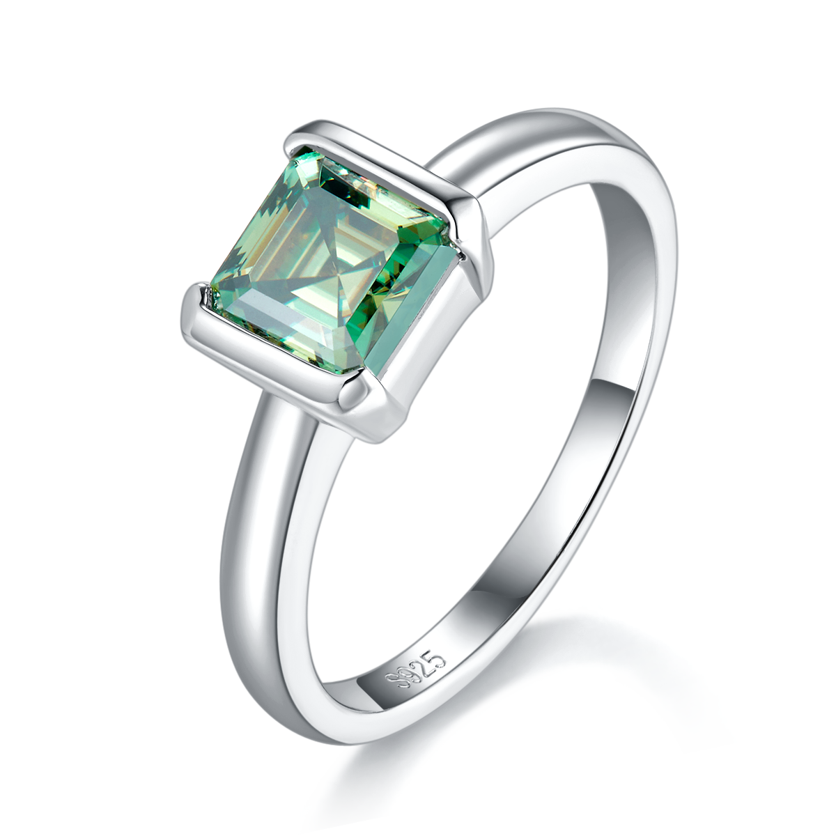 S925 Argent Sterling 1ct Anneau de Moissanite Vert
