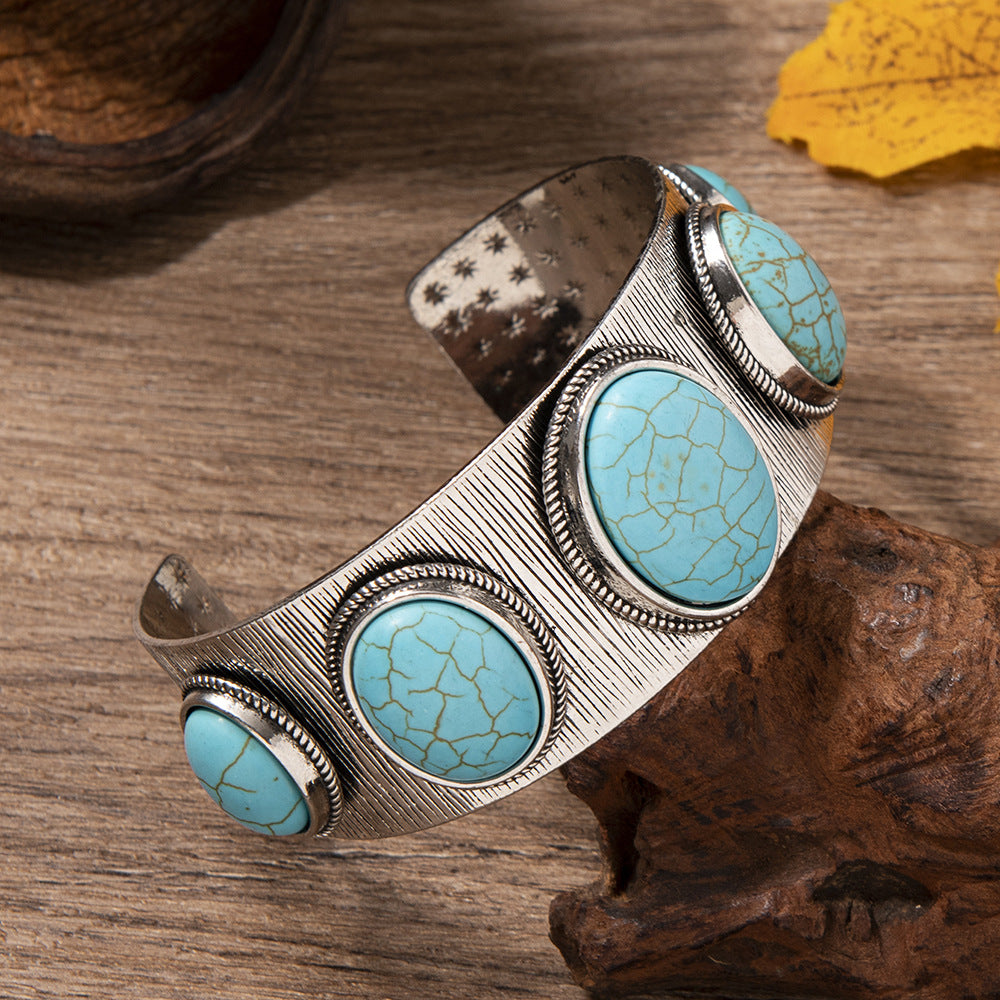 Bracelet ouvert Ovale Turquoise de style ethnique