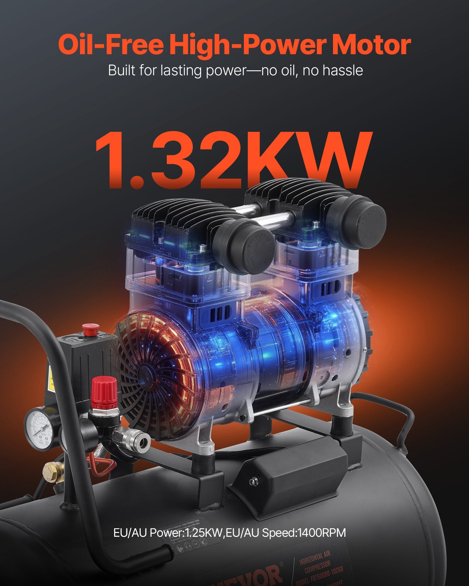 VEVOR-Luftkompressor 15 Gallonen Stahltank 2 PS 53 CFM@90 PSI Ölfreier Luftkompressor Und