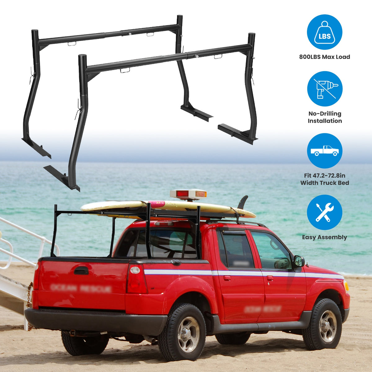 Rack de camion extensible 1Pair Rack de camion non perçant Rack de service de lit de camion réglable