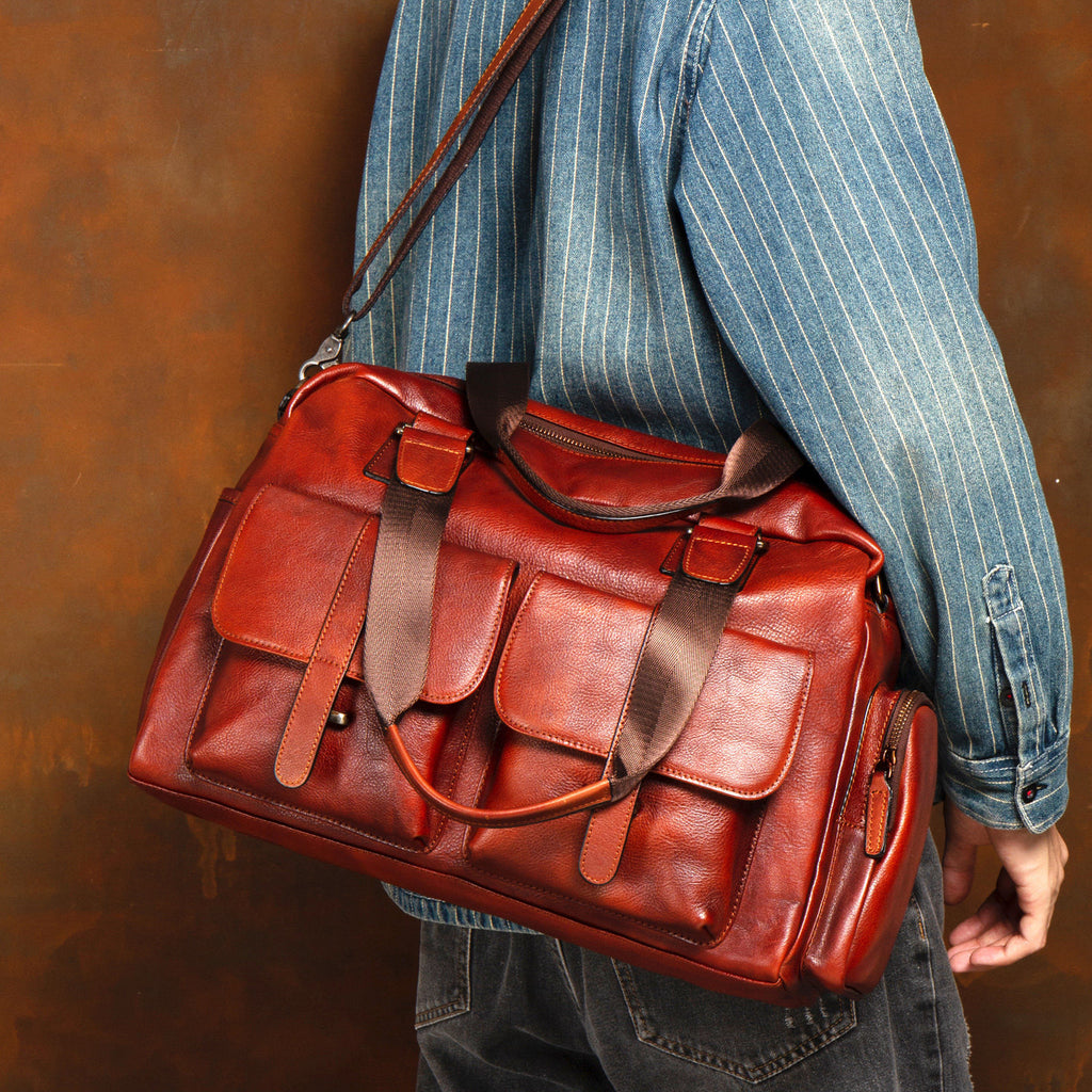Grand sac en cuir vintage en cuir avec une grande capacité