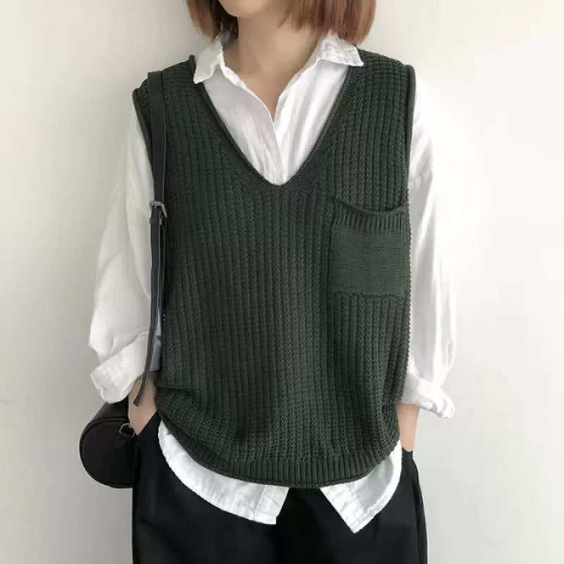 Veste de tricot artistique à col V simple