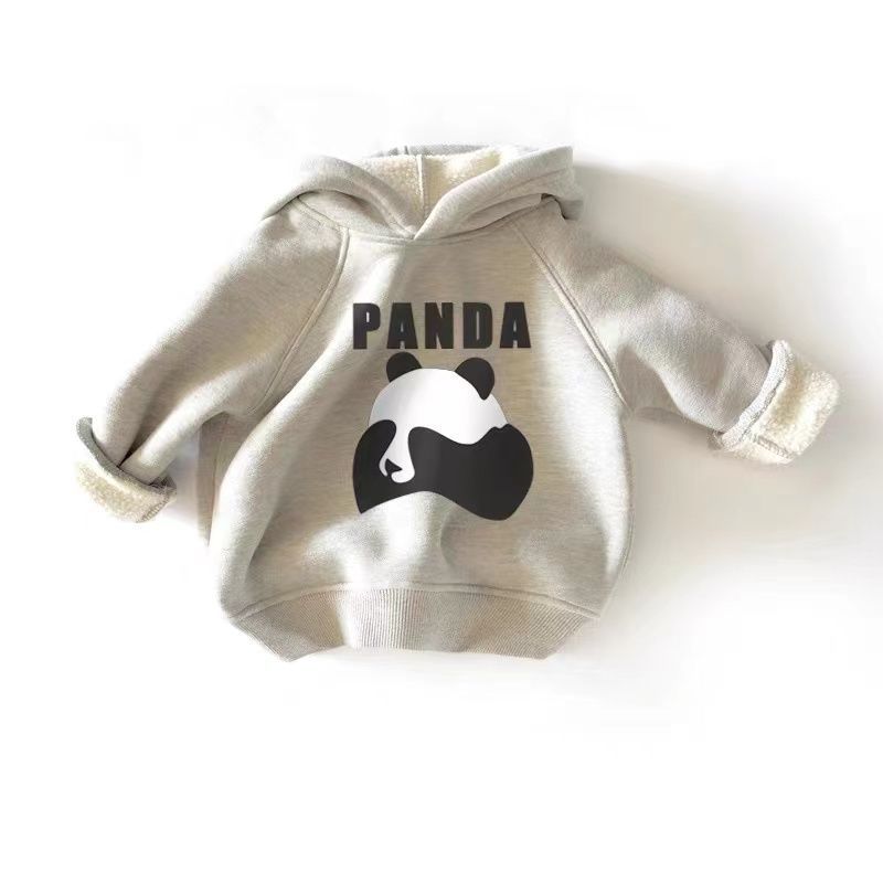 Caricature Panda Plus Velvet Manches longues à capuches parent-enfant
