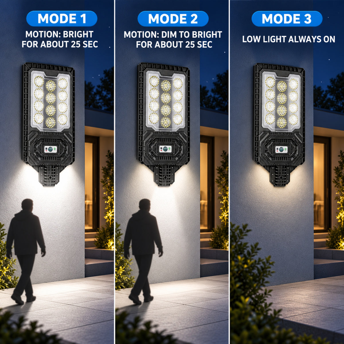 Solar Powered Motion Sensor Outdoor Light W7114 1 Noir pour Garden Yard Street Wall LED