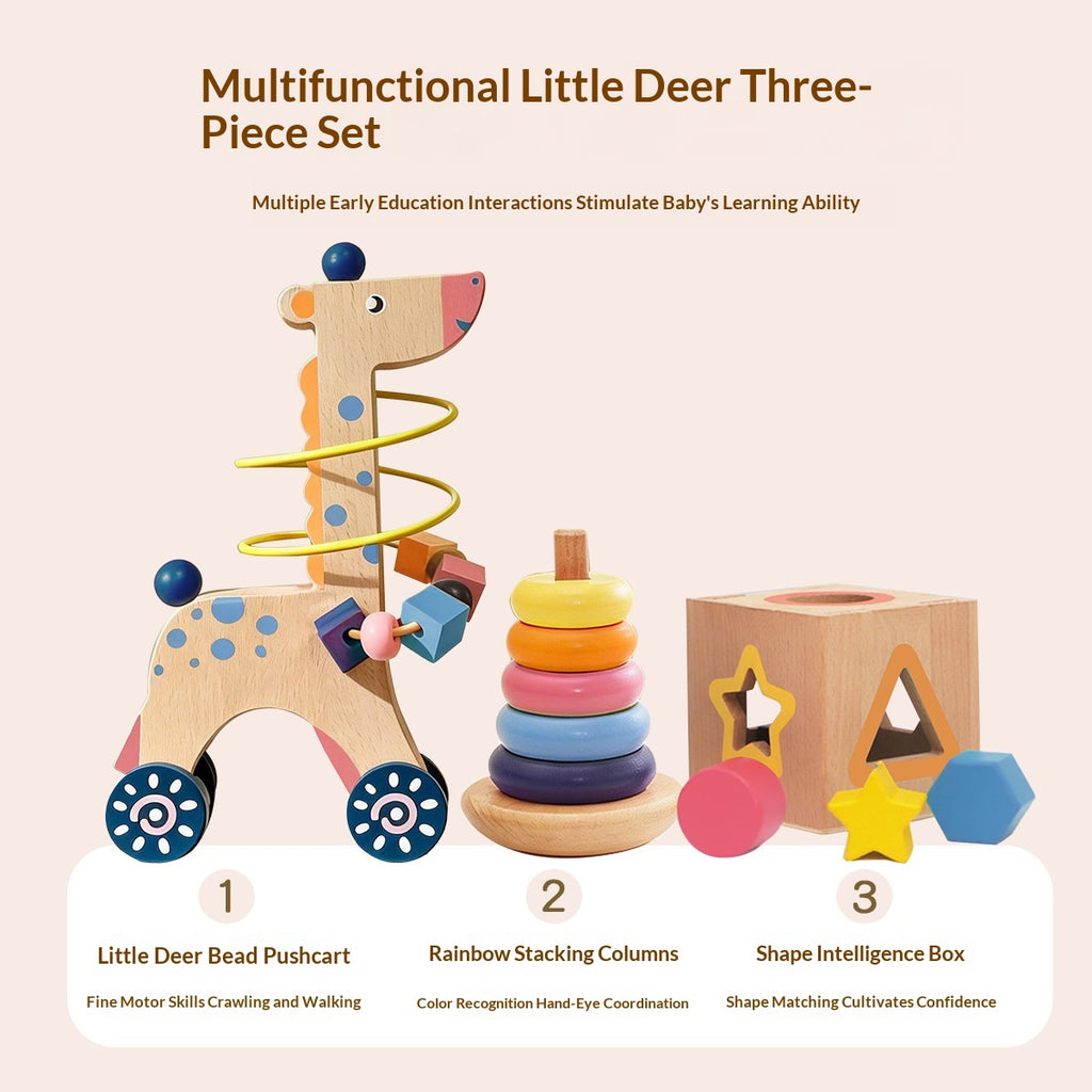 Ensemble cadeau en bois de perles d'animaux à trois pièces