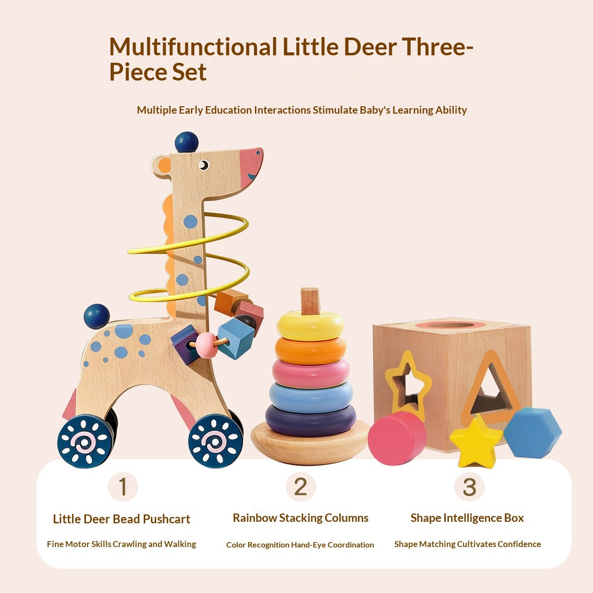 Ensemble cadeau en bois de perles d'animaux à trois pièces