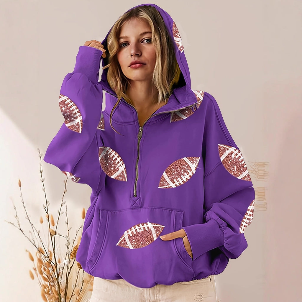 Football impression numérique Hoodie avec manches longues Et une fermeture éclair