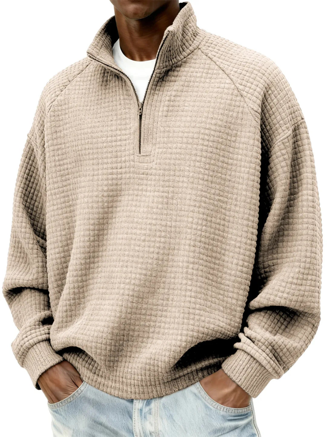 Rétro zippé petit chèque Casual Stand-collar Hommes manches longues