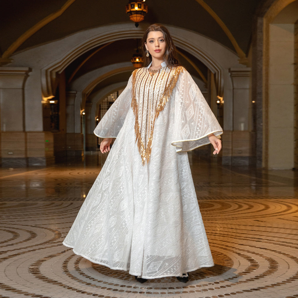 Festival Robe de soirée arabe Dubai Mesh Brodé Paillettes Robe Moyen-Orient