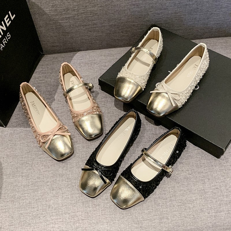 Femmes Élégante paillette paillette Mary Jane Flat Shoes Matching Casual Daily