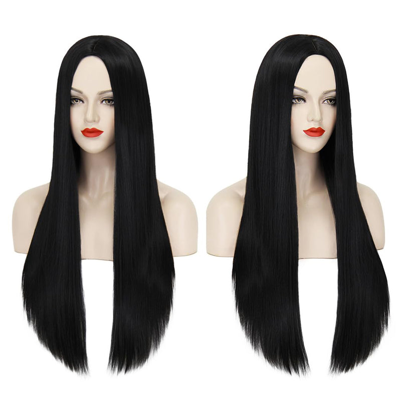 40Inch 100cm Longue Perruque longue femme droite Noir Perruque de costume d'anime