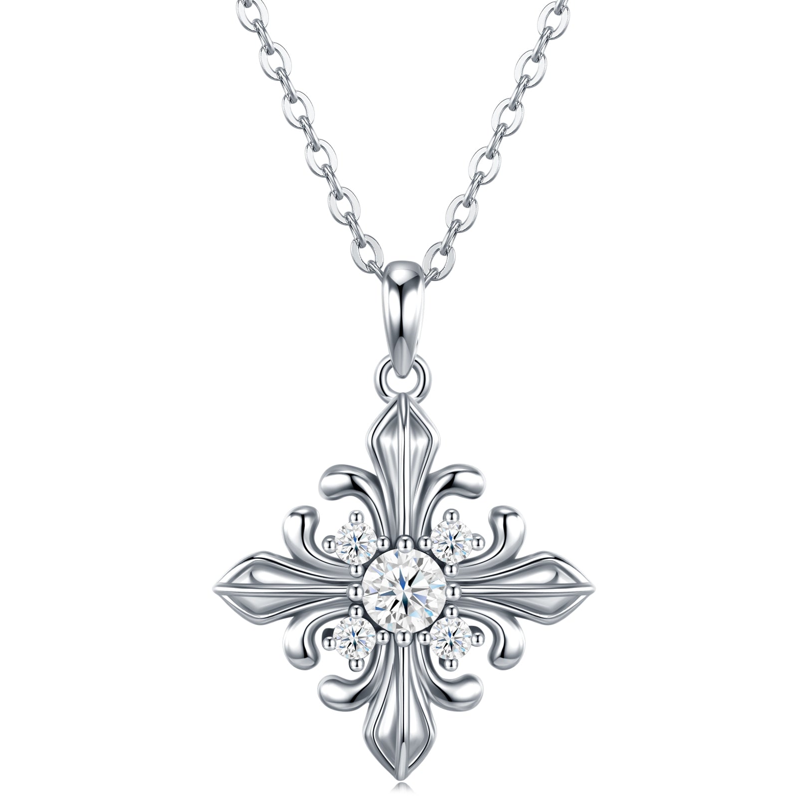 S925 Argent Sterling 0.3ct D Couleur VVS1 Moissanite Croix Pendentif Fleur Collier 40cm Plat