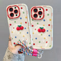 Cas téléphonique avec Lanyard Premium Feel Colorful Polka points et cerises