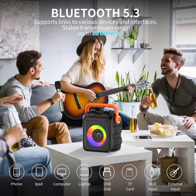 Machine à karaoké avec 2 microphones sans fil et lumières couleur RGB