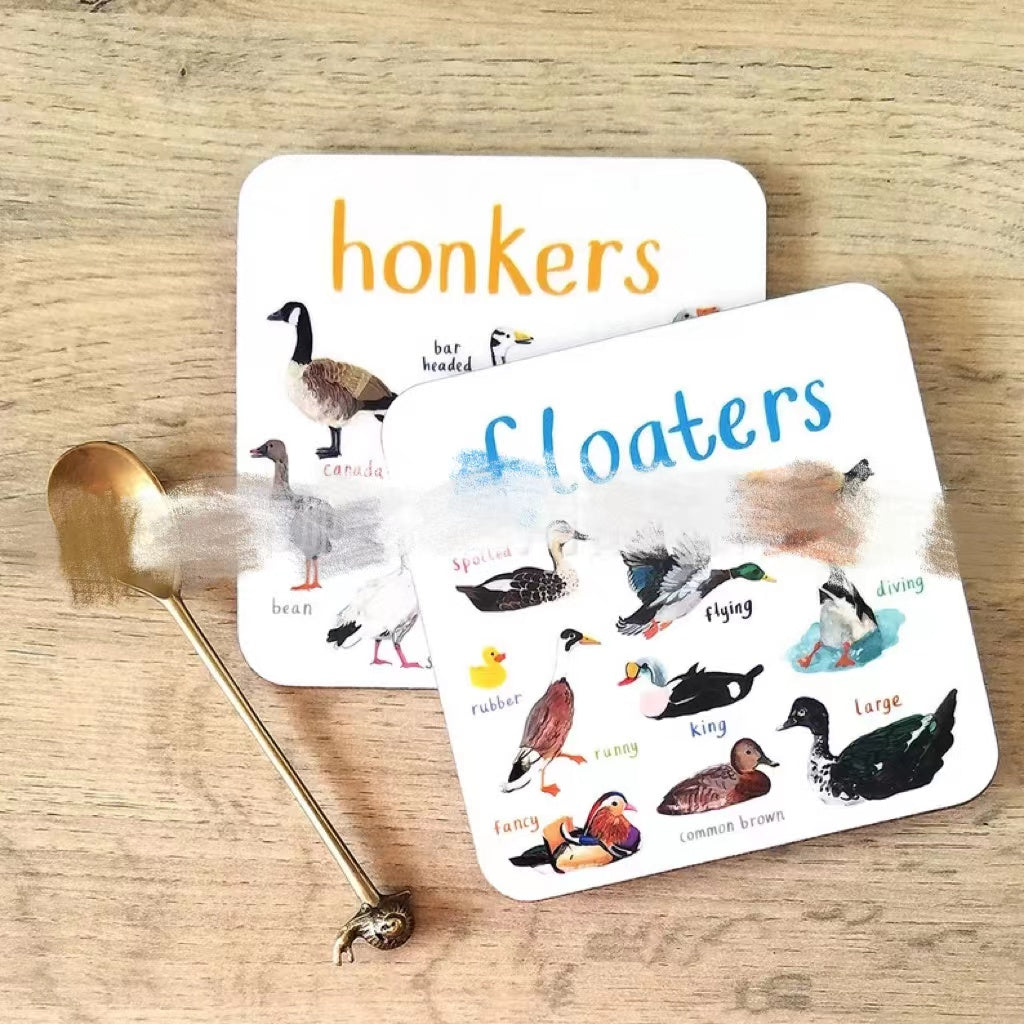 Sous-verres de pun d'oiseau Fun Square Boissons sous-verre pour enfants Tapis de coupe en bois et PVC Accueil Kitch