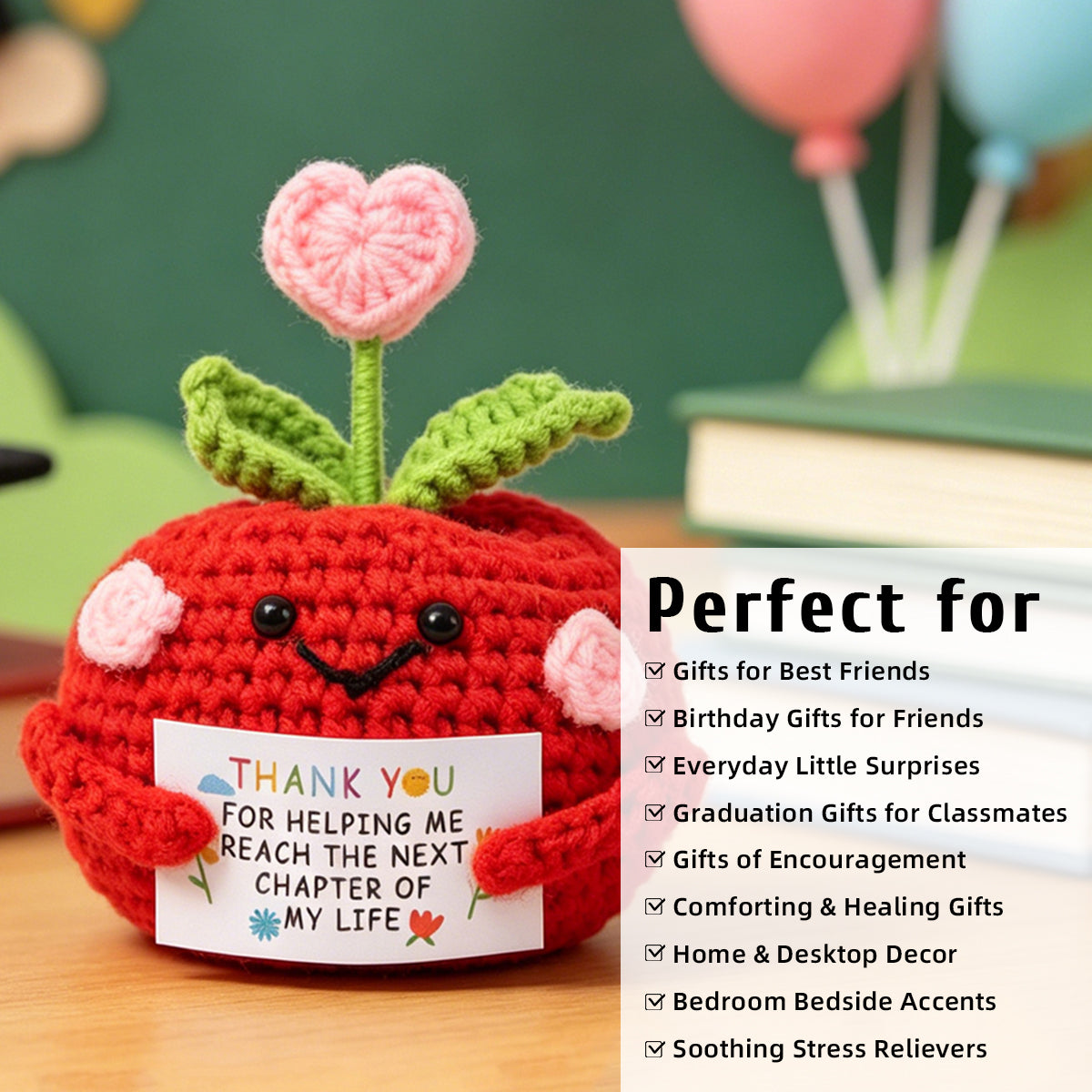 Crochet à la main Rouge Poupée Ornement avec coeur en forme de Sprout Soft Fils Cr éternel