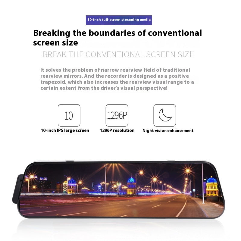 Streaming Médias Vue arrière Miroir Tachygraphe 10 pouces Plein écran Touch HD nuit vision avant