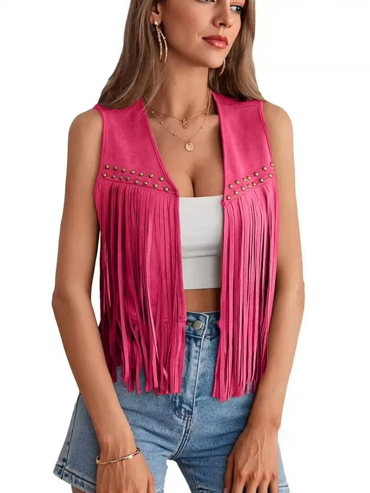 Design All-atch pour femmes Perled Sleeveless Tassel Vest