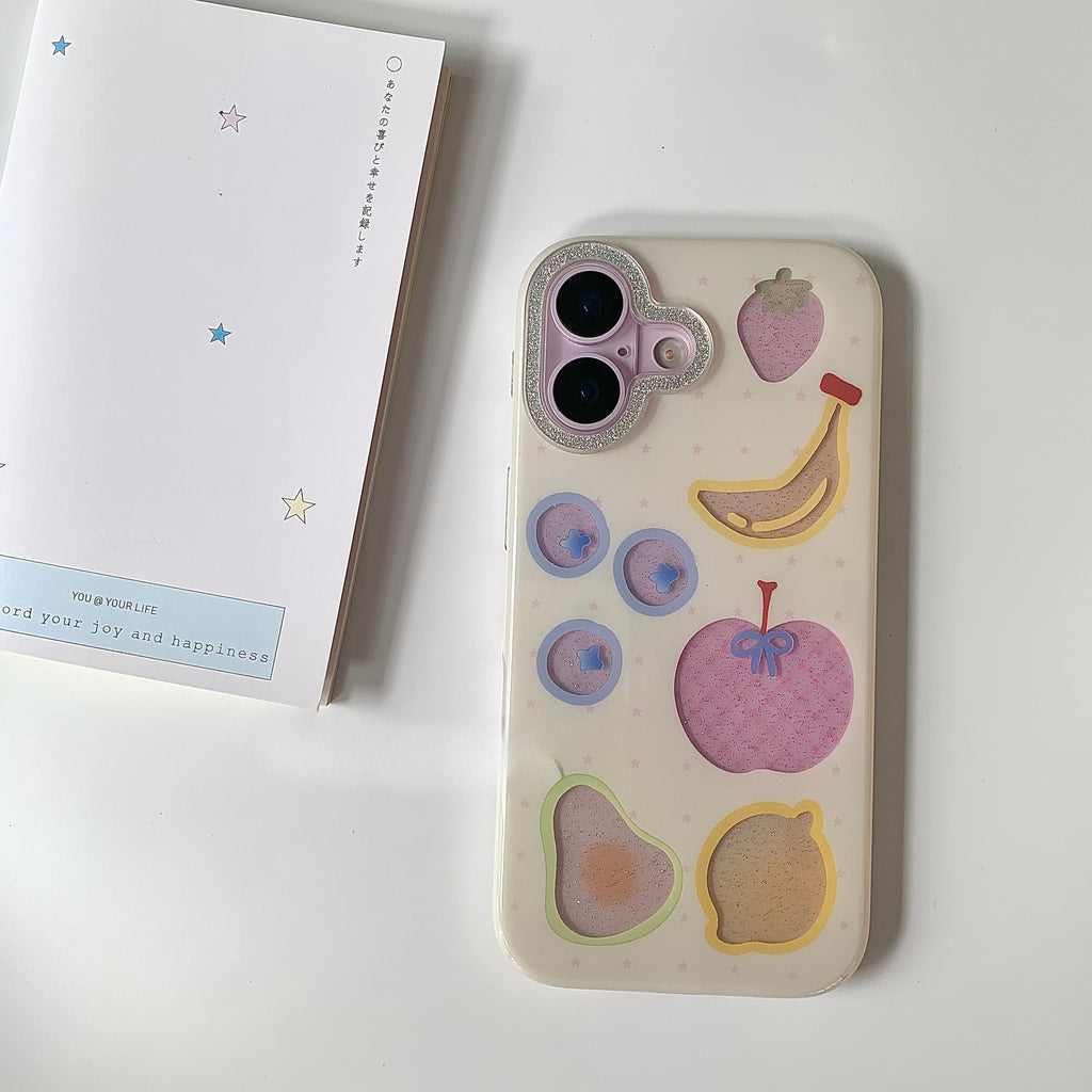 Étui de téléphone blanc avec gouttière Design de fruits à l'extérieur