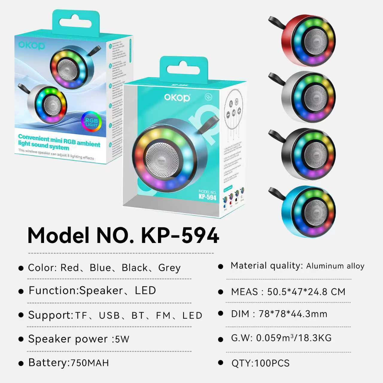 KP-594 Mini haut-parleur Bluetooth sans fil en métal sans fil Portable Outdoor-Ready Carte TF S