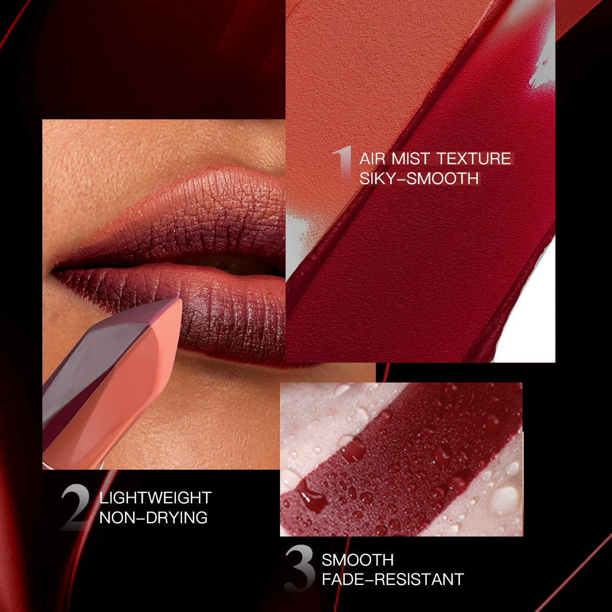 Soft-matte, Dual-tone, 2-en-1 Matt Longwear Mud à lèvres avec un perlé, irisé, et velours