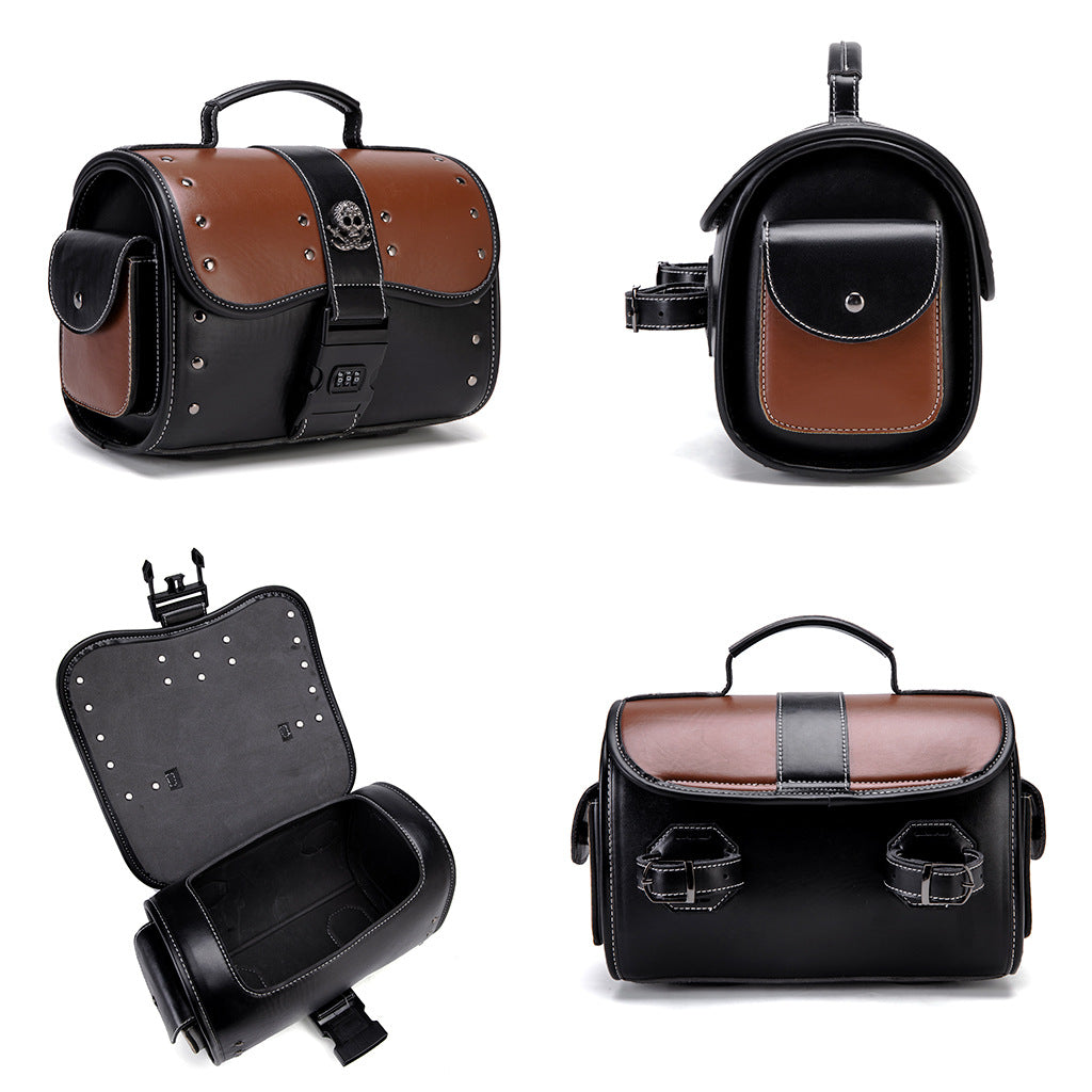 PU cuir couleur contrastante Patchwork sac de moto avant