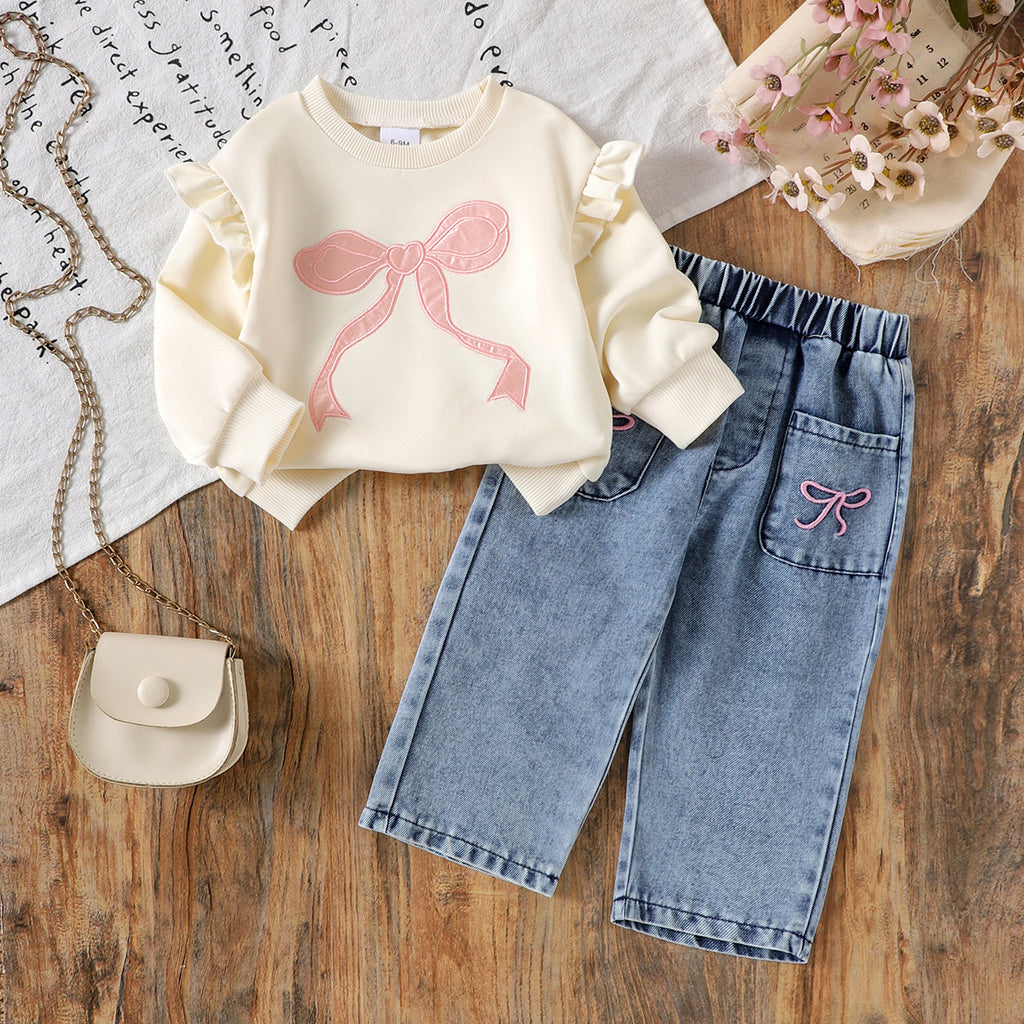 Manches longues Bow-print Hoodie Denim Jeans