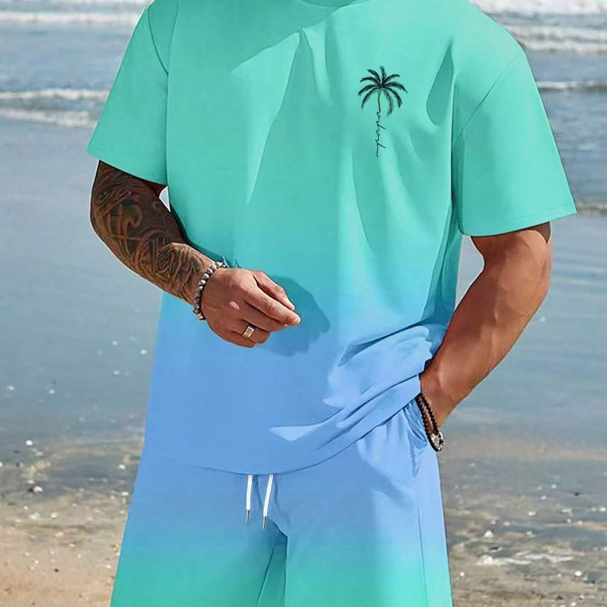 Summer Hot-Selling Gradient Coconut Tree Beach Chic Imprimer Vêtements pour hommes