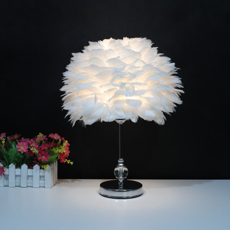 Lampe de table ronde en cristal plume Lumière de flux de vie