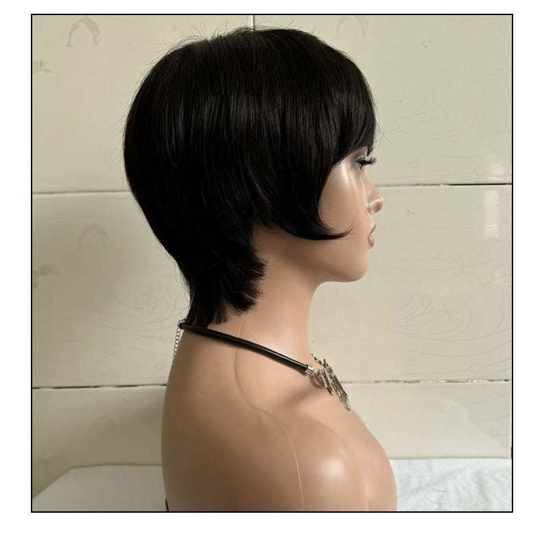 Perruque droite courte femme tête courte couverture cheveux réels humains