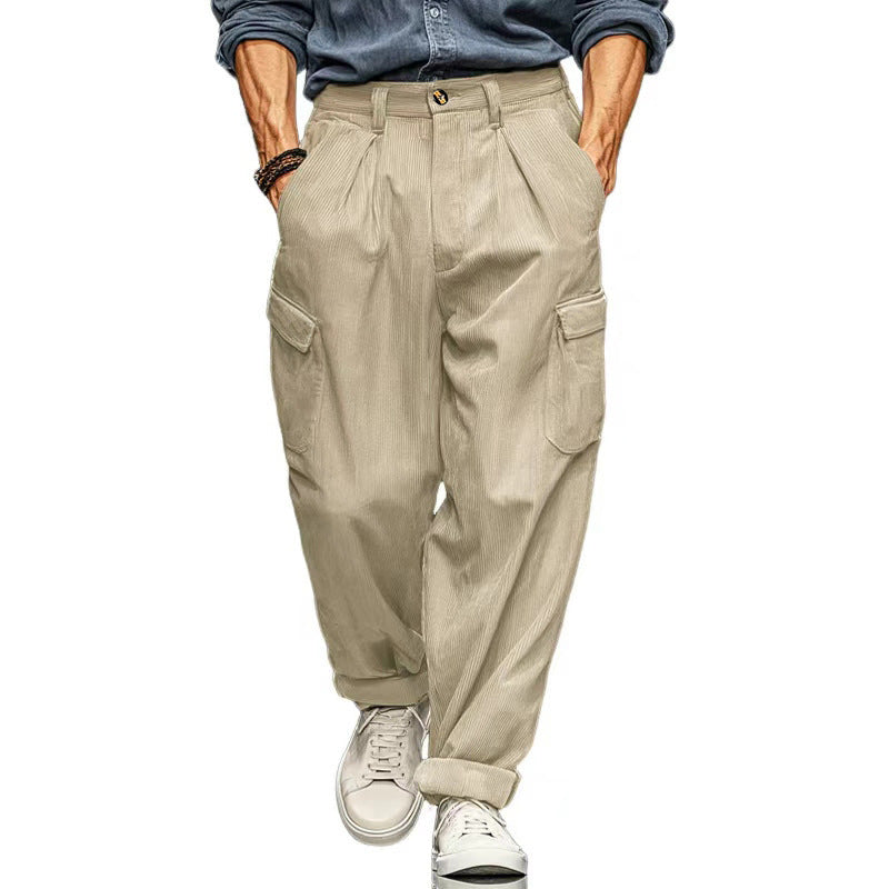 Hommes Relaxed-fit Retro Straight-leg pantalons occasionnels avec plusieurs poches