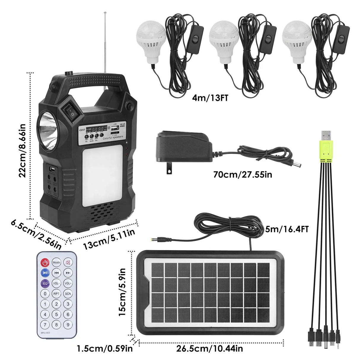 Portable Solar Power Station Rechargeable Backup Power Bank w/Flashlight 3 Ampoules d'éclairage