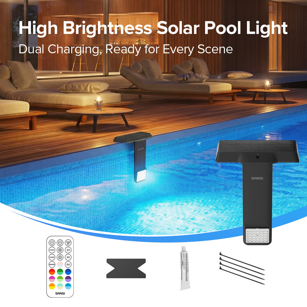 SANSI Solar Poolside RGB Light avec télécommande rechargeable IP68 Waterproof Pool Light pour Ing