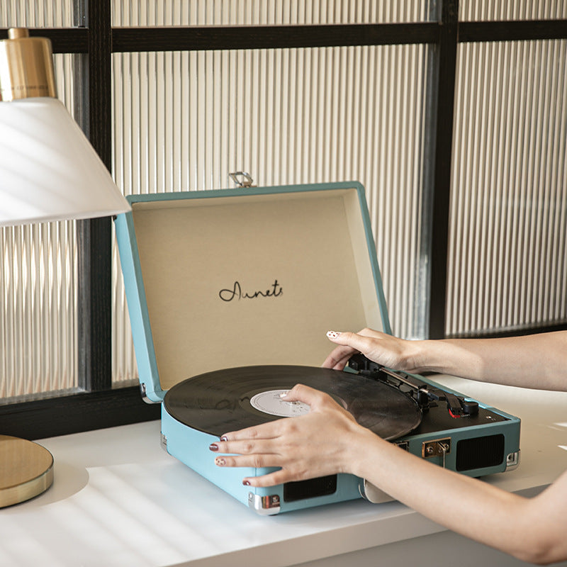 Gramophone Record Retro Phonographe Bluetooth Audio Valise Portable Etui en cuir