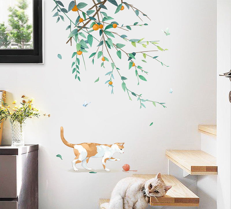Stickers Armoire Cat Cartoon Stickers Décoration de chambre Créative Stickers Mur Litter Cat