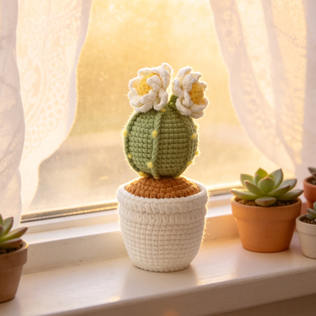 Crochet fait main fleur Cactus Pot Ornement fil doux pérenne Crochet plante Blooms
