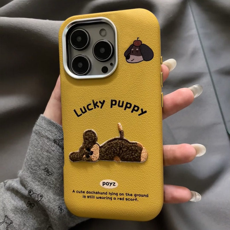 Puppy en métal boîtier de téléphone en cuir Soft Shell