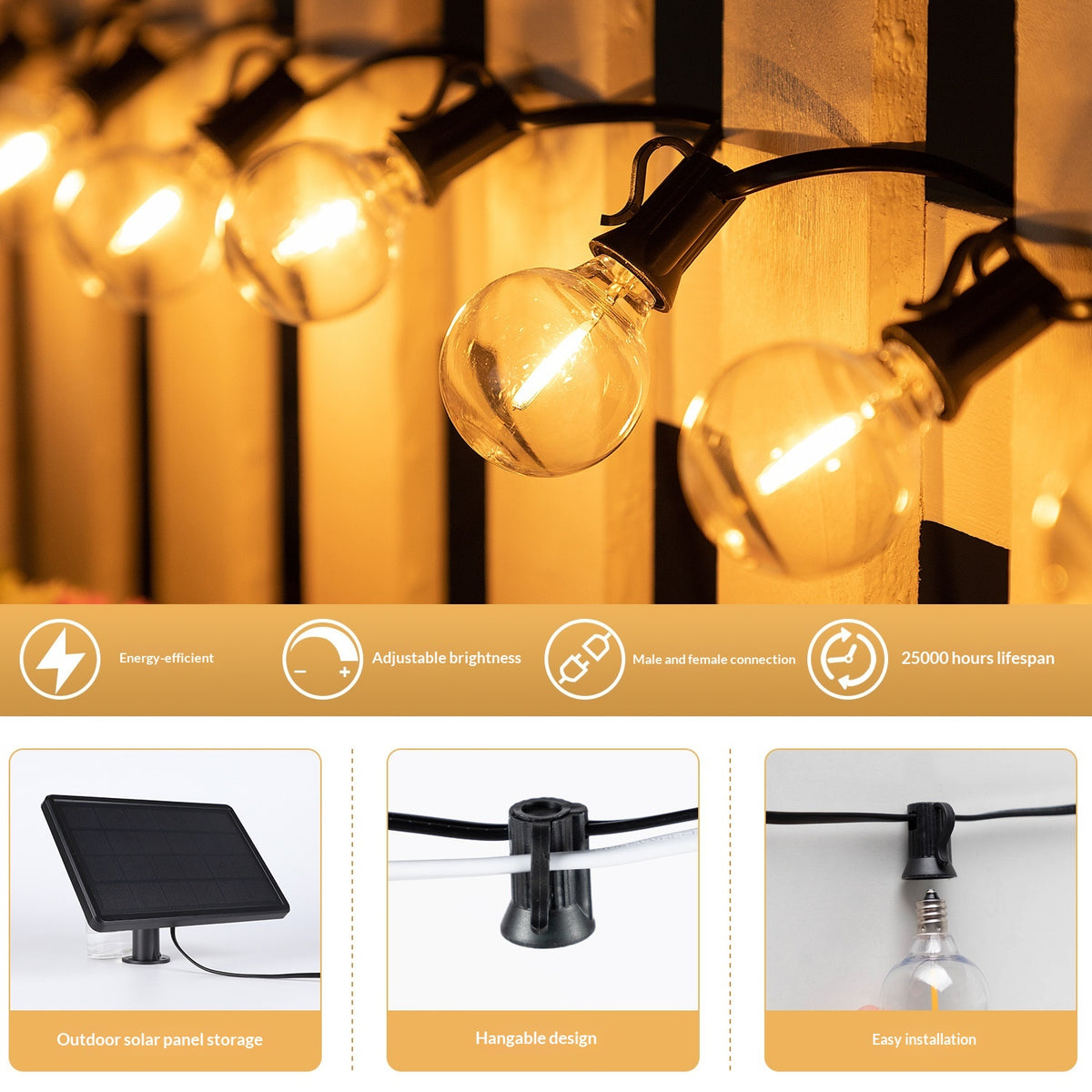 Waterproof Solar Copper Wire Outdoor String Lights