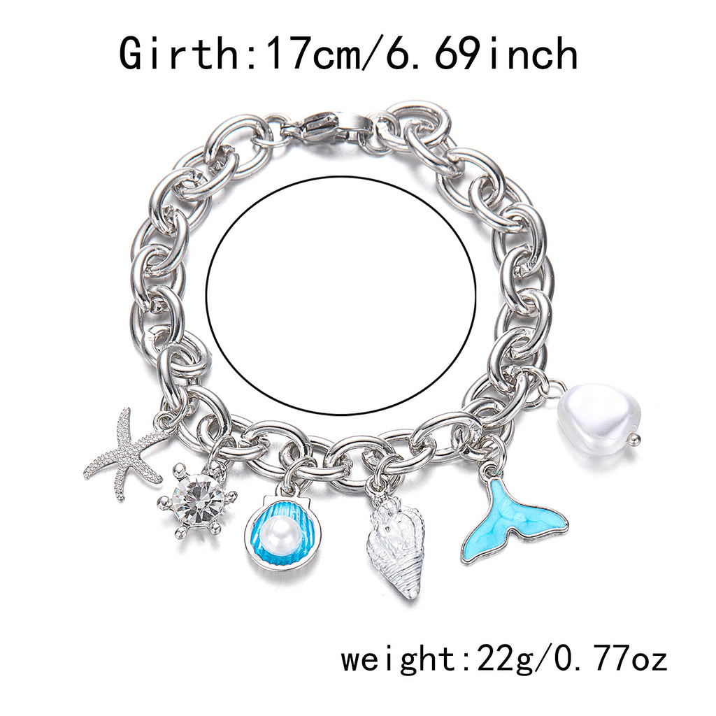 Fashion Femme Starfish Pearl Shell Fishtail Multi-pendent Collier Bracelet