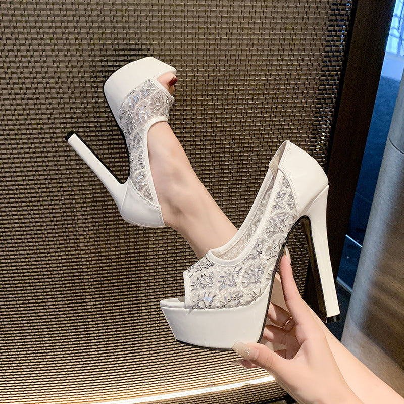 Dentelle Hollow-out Coréen Nightclub Peep-toe Pompes Meilleures ventes Talons hauts