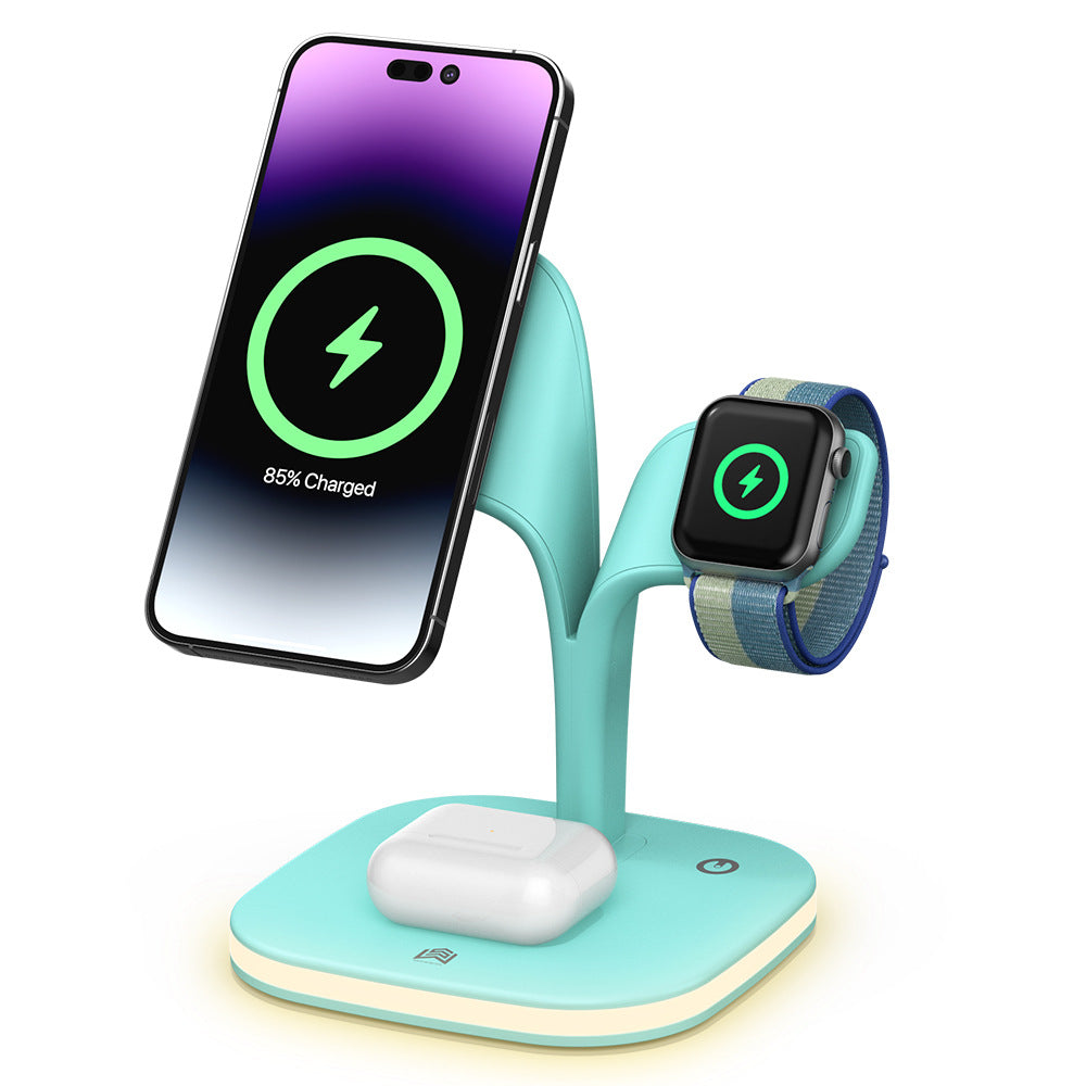 Chargeur de téléphone sans fil magnétique trois en un adapté à l'écouteur