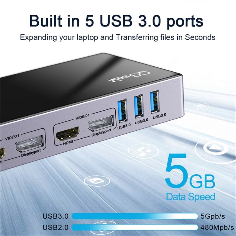 QGeeM 15in1 Type-C Multi-fonction DisplayLink Station d'accueil unique 5K Dual 4K Multi-syst
