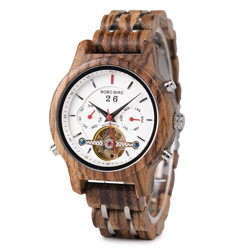 Montre en bois multifonction mécanique Flywheel Business