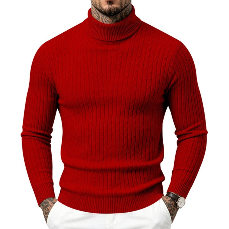 Hommes Col tortueux Slim-Fit Vertical-Stripe Chandail occasionnel à manches longues