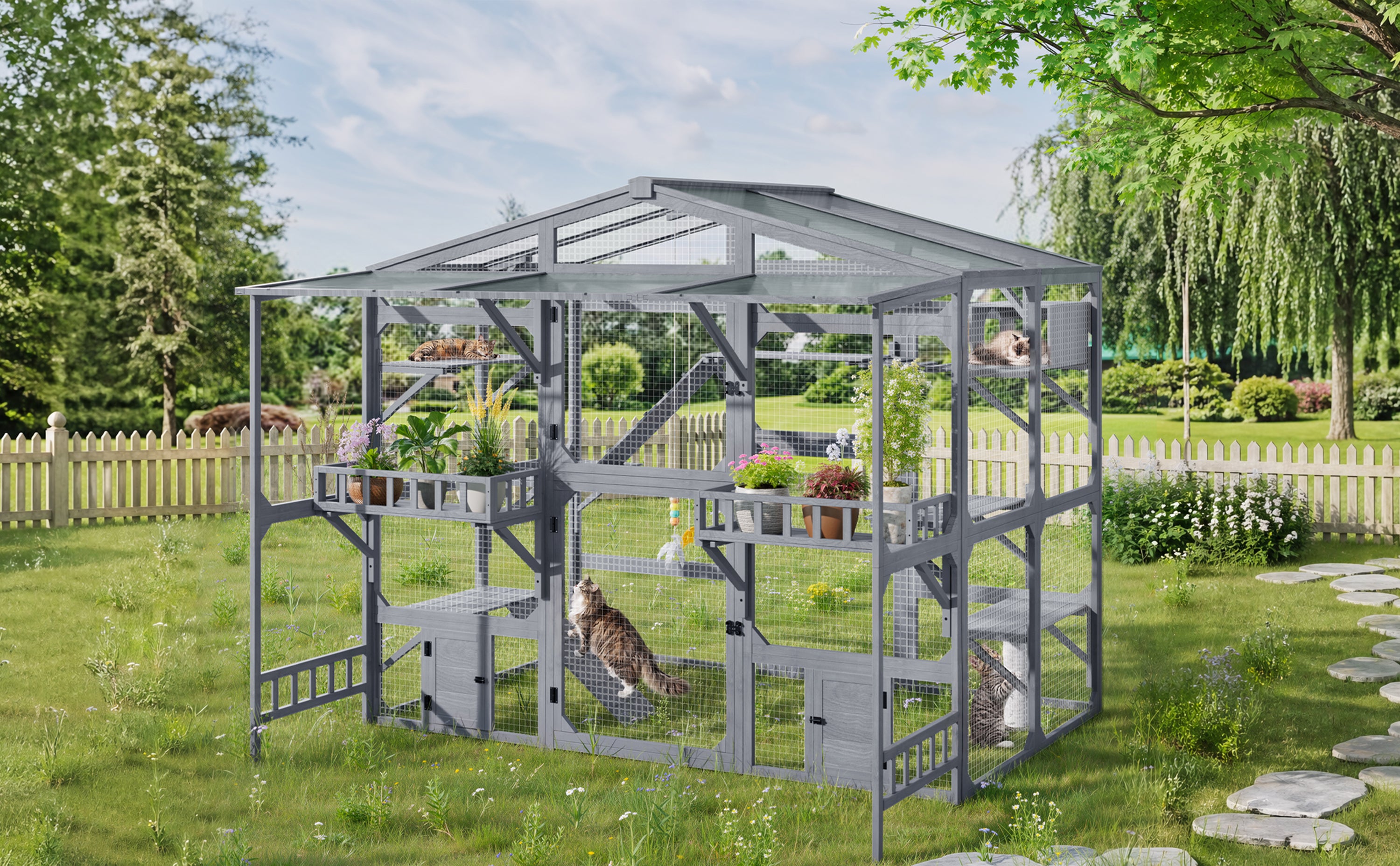 Grand Catio extérieur pour 6-10 Chats