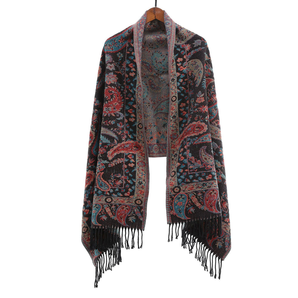Vêtements de dessus de style ethnique Ankeila Red Faux-cashmere Climatiseur Châl Écharpe