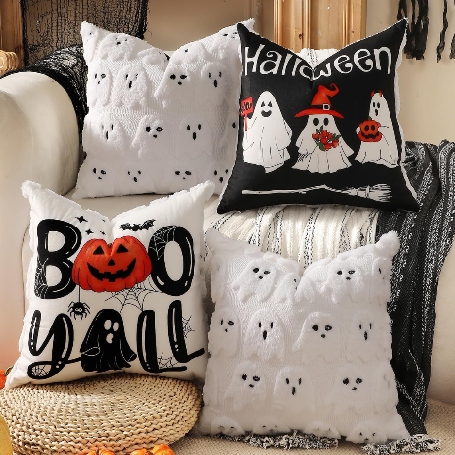 Oreiller d'Halloween couvre 18x18 2Pcs double face mignon Ghost Decor