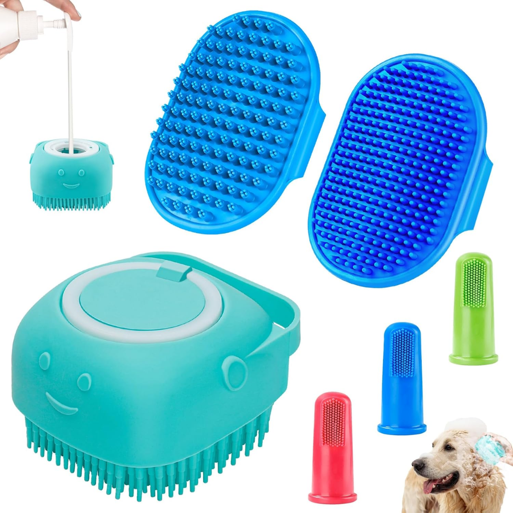 6PCS brosse de bain de chien brosse de dents chien réglable poignée Shampooing brossecrubber pour court long
